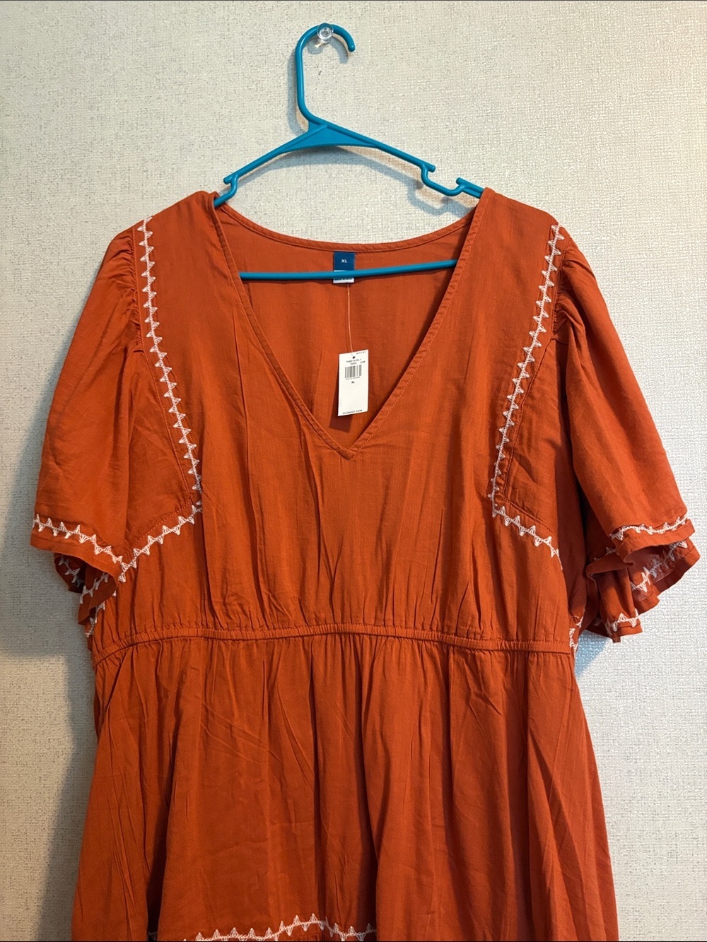 Rust Orange Embroidered Tiered Dress - Picture 2 of 3